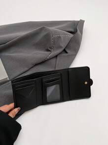 女士黑色 PU 皮革复古铆钉短款钱包，多卡位，时尚便携，适合办公室女士、旅行、生日礼物，三折零钱包 - 黑色 - 查看 6