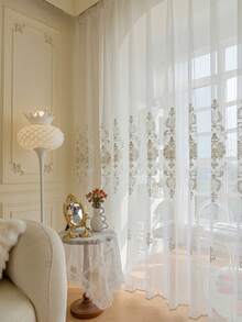 2PCS European Embroidery Transparent Curtain Window Screen Embroidered Retro Balcony Living Room Bedroom Bay Window-Multi Function With Hook - White - View 5