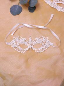 1 pieza/3 piezas/6 piezas - Máscara de encaje blanco/5 piezas negro para decoración de fiesta de vacaciones, máscara de mascarada para mujeres, con correa ajustable