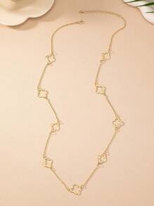 1 Piece Gold Four Leaf Clover Necklace Clover Pendant Station Necklaces For Women 18K Gold Plated Stainless Steel Lucky Leaf Jewelry,For Everyday And Party Accessories