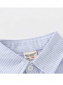 男童长袖刺绣休闲衬衫，春季款 - 藍色 - 查看 4