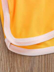 Men Summer Athletic Outfits, Color Splicing Drawstring Elastic-Waist Sports Running Shorts For Boys - Màu vàng - Xem 5