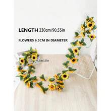 1 件人造向日葵花环，丝绸向日葵藤蔓配绿叶，适用于房间、厨房、花园、生日、婚礼、迎婴派对装饰 - 黃色 - 查看 2