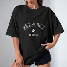 Unisex 100% Cotton Oversized "Miami, Florida" T - Shirt, A Must - Have For Ladies - 黑色 - 查看 1