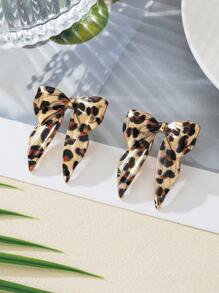 1 Pasang Anting Pita Asimetris Motif Leopard Vintage, & Anting Chic - MultiWarna - View 2