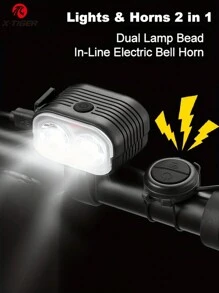 X-TIGER 1 件/2 件易于安装 USB 可充电自行车前灯和自行车喇叭前灯 6 种模式 - 黑色 - 查看 1