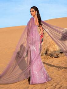 Faeriesty Haute Glamour Gorgeous Sweetheart Neck Cape Sleeves Beaded Formal Dresses & Evening Gowns