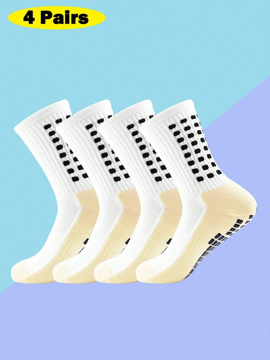 4 Pairs Men's Soccer Socks With Grip, Non Slip Anti Slip Athletic Socks With Cushion Pads For Football/Basketball Socks Size 6-12 - trắng - Xem 1