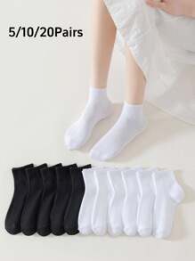 5 paia/10 paia/20 paia Calze invernali da donna spesse nere e bianche, alla moda, casual, confortevoli, traspiranti, anti-odore, adatte per sport all'aperto, corsa, fitness, calze a compressione fino al ginocchio, calze alte nere e bianche adatte per affari e vacanze rilassanti