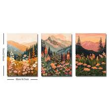Conjunto de 3 Cartazes de Arte Floral de Montanha do Pôr do Sol Boho sem Moldura, Decoração Rústica Botânica Boêmia, Impressão em Tela de Pintura de Paisagem de Margarida e Flores Silvestres, Pintura Minimalista para Quarto, Apartamento, Sala de Estar, Quarto, Decoração Moderna para Casa - Multicolorido - Visão 7