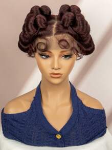 Hot Synthetic 6inch Short Full Lace Braid Wig Handmade Bantu Braid Wig For Women Everyday Wear - Burgundy - View 5