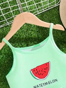 2pcs/Set Girls Outdoor Sports Casual Watermelon Printed Camisole & Shorts Set, Breathable Sport Vest & Shorts Suit, Summer