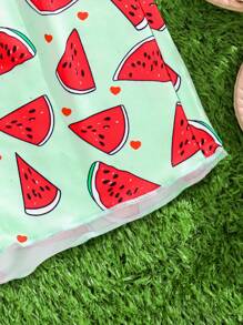 2pcs/Set Girls Outdoor Sports Casual Watermelon Printed Camisole & Shorts Set, Breathable Sport Vest & Shorts Suit, Summer