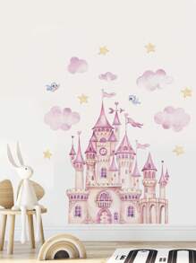 1 件粉色云朵、小鸟、星星、城堡墙贴，卧室、小女孩、儿童房，柔软可爱的墙面装饰，可撕可贴，生日毕业礼物，个性化贴纸 - 粉色 - 查看 6