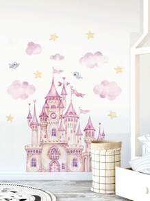 1 件粉色云朵、小鸟、星星、城堡墙贴，卧室、小女孩、儿童房，柔软可爱的墙面装饰，可撕可贴，生日毕业礼物，个性化贴纸 - 粉色 - 查看 4