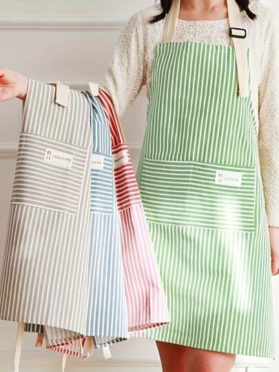 Avental listrado de linho 1pc, moderno, respirável, adequado para tarefas domésticas, restaurantes, trabalho de cozinha