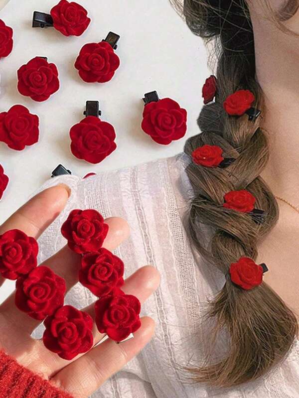 10pcs Mini Hair Clips For Women/Girls, Rose/Butterfly Design, Plastic Crab Style, Cute Hair Accessories, Christmas Decorations Home Bathroom Decor Fall Decor Back To School