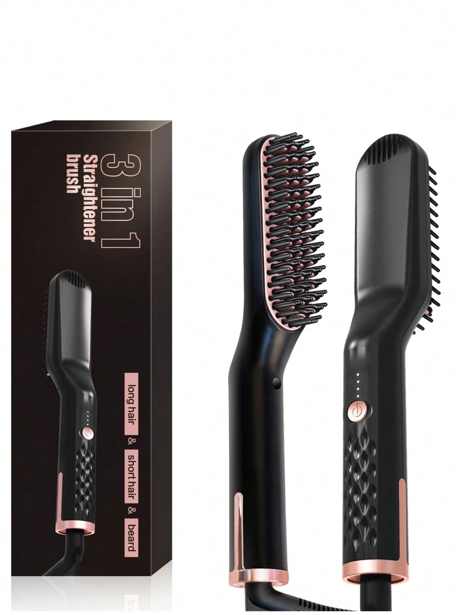 UKLISS 男女通用黑色发刷直发器 35W 电动迷你热梳加热拉直胡须刷妈妈礼物情人节礼物男朋友礼物情人节礼物粉色可爱圣帕特里克节