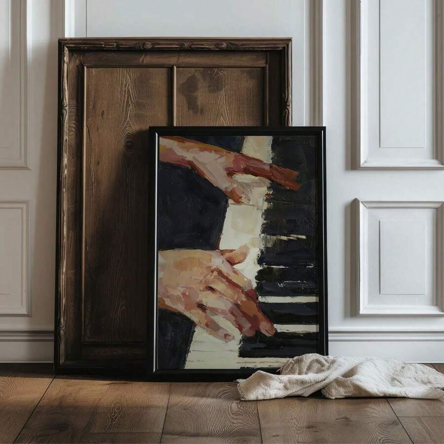 1幅复古钢琴艺术帆布海报 - 无框墙面装饰，适合音乐爱好者，是卧室、办公室、客厅、咖啡馆、酒吧和其他空间的完美装饰。 - 彩色 - 查看 1