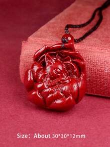 1 pieza Colgante de zorro de cinabrio natural de alto contenido, colgante de collar de arena púrpura dorada, amuleto para el año del zodíaco, colgante de zorro de nueve colas carismático, atrae flores de durazno, joyería retro de moda unisex, regalo del Día de San Valentín, mamá, madre, Día de la Madre, regalo