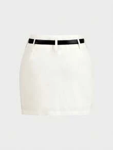 Floreya 女士亚麻 A 字裙，夏季高端休闲优雅白色百搭裙子配腰带