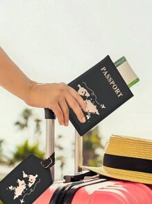 2pcs Hot Stamping Passport Holder And Luggage Tags, Faux Leather Passport Cover, Passport Holder Passport Cover, Travel Passport Cover For Couples, Travel Money Protector Travel Passport Protector ID Card Holder Travel Accessories, Stylish Passport Cover World Pattern Travel Passport Cover For Friends, Best Friends, Sisters, Couples, Couples Travel 1pc,Boho Vibes - Multicolor - View 6