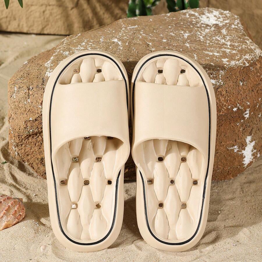 2024 New Fashionable Versatile EVA Couple Slippers, Waterproof For Bathroom Use, Grooved Sole For High Friction & Anti-Slip, Comfortable Massage Bottom, Minimalist Style, Suitable For Home & Bathroom