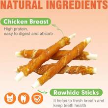 100% Grain-Free Chicken Wrapped Cowhide Teething Treats For Dogs - 18PCS Natural Dental Chews For Puppies And Adult Dogs - Perfect Training Reward & Oral Care Chew Sticks For Small, Medium, & Large Breeds - Delicious And Healthy Dog Chew Snack For Chewing Enjoyment - Ideal For Teething Puppies, Pet Oral Health, And Training Sessions - Satisfying, Natural Chew Treats For Canine Dental Hygiene And Chewing Pleasure - 黃色 - 查看 6