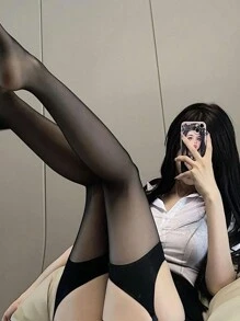 1 pieza Medias altas sexys para mujer, pantimedia todo en