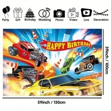 1pc Hot-Selling Car Themed Birthday Party Decoration, Popular Race Car Banner Background For Indoor & Outdoor Birthday Party Decor