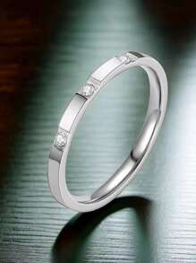 1 chiếc nhẫn thời trang bằng thép không gỉ vàng hồng bạc hình trái tim, nhẫn đính hôn vuông lấp lánh bằng đá Cubic Zirconia làm quà tặng trang sức cho các cặp đôi - Nhiều màu - Xem 24