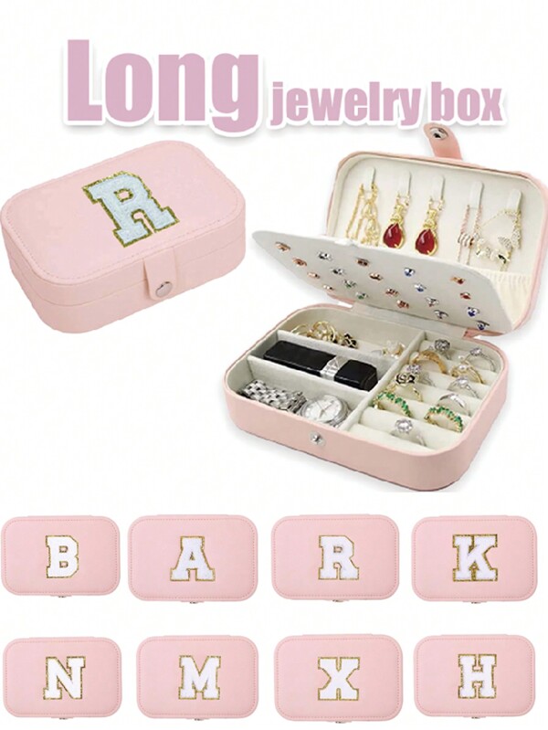 1pc DIY Letter Jewelry Box, Portable Jewelry Storage Case, Foldable Multi-Compartment Jewelry Display Box, Minimalist Flip Cover, Large Capacity, Suitable For Rings, Necklaces, Earrings, Watches, Lipstick, Bedroom Accessories, Outdoor Travel, Ideal Gift For Girls Summer Travel, Vacation Home Bathroom Decor Holiday Makeup Organizer Bathroom Accessories Back To School