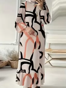 Bata de mujer talla grande con vestidos largos de impresión geométrica - Albaricoque - Ver 1