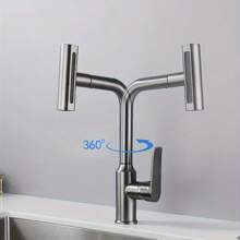 1pc Stainless Steel Waterfall Faucet Bathroom Sink Faucet With 4 Outlets, Rotatable, Hot And Cold Control - Grey - View 6
