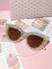 1 chiếc kính mắt mèo đính đá thời trang cho nữ, phụ kiện tiệc/lễ hội sang trọng Y2K, dễ thương & thời trang, thích hợp cho bãi biển, tiệc theo chủ đề (kèm theo khăn lau) ngày lễ tình nhân - những viên kim cương lấp lánh - Xem 11