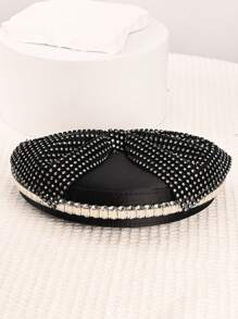 Bolsa elegante de cetim, bolsa clutch com laço 3D, bolsa decorada com cristais brilhantes, bolsa de noite com textura de cetim, bolsa brilhante com borboletas cravejadas de cristais, bolsa para o dia dos namorados, bolsa de casamento para noivas, bolsa de mão com laço de cristal feminina da moda, bolsa clutch superbrilhante para a noite com strass, bolsa de festa com borboletas redondas de cristal, leve e portátil, fecho de zíper, preto clássico, forro de poliéster, sem estampa, não lavável, adequada para combinações diárias ou festas formais