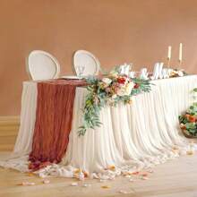 6条/包圣诞纱质桌旗 - 10英尺赤陶色波西米亚风纱质桌旗，适用于婴儿派对、婚礼、花园、农舍餐桌装饰 - 紅木色 - 查看 5