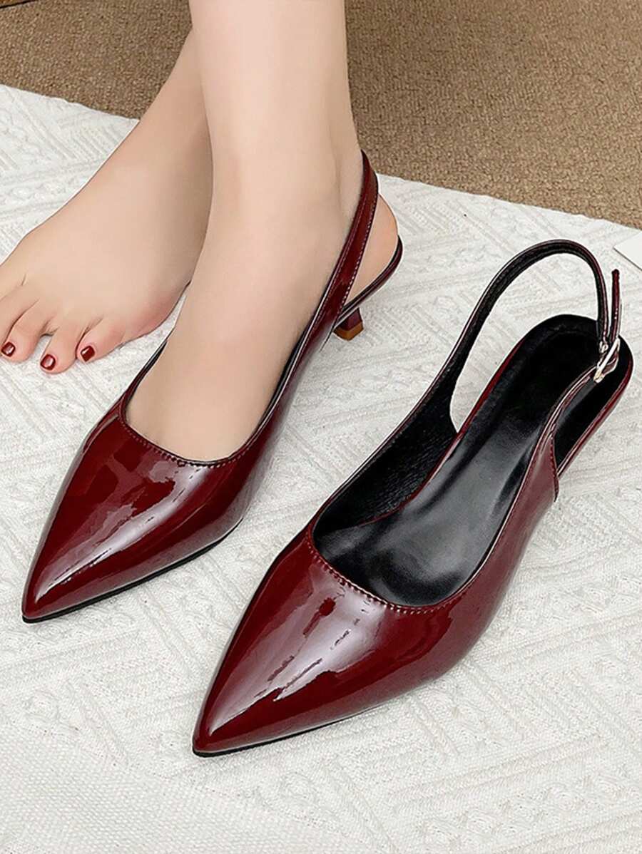New Burgundy Women Closed Toe Sandals With Ankle Strap, Stiletto Heel, Versatile High Heels - Burgundy - View 1