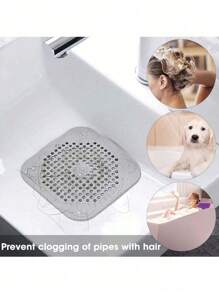 2/3 Packs Drain Cover Hair Catcher Pad, Silicone Tube Trap Shower With Sucker For Bathroom Kitchen, 5.7" Flat Square Rubber Strainer Plug Filter Bathtub Sink Home Drain Protectors Back To School - Multicolor - View 9