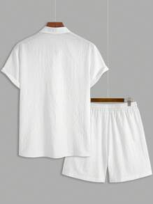 2 件套男士夏季时尚纹理衬衫和短裤套装 - 白色 - 查看 2