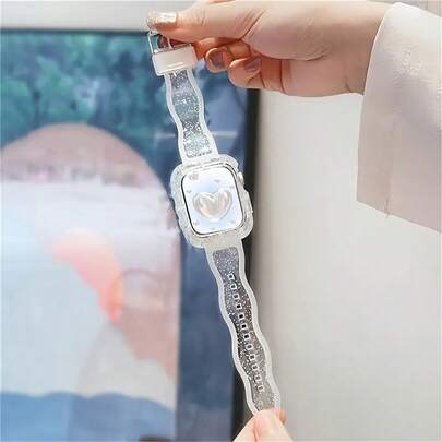 Dây đeo đồng hồ thông minh bằng cao su Crystal Glitter Wave có vỏ tích hợp tương thích với Apple Watch Series 1-9 SE (38mm/40mm/41mm/42mm/44mm/45mm) - Chống nước, nhiều tùy chọn khóa