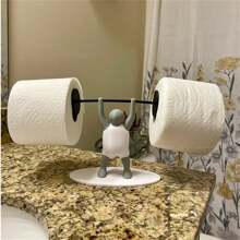 1 pieza Soporte para papel higiénico con personaje miniatura de levantador de pesas impreso en 3D, decoración divertida para el baño - Multicolor - Ver 2