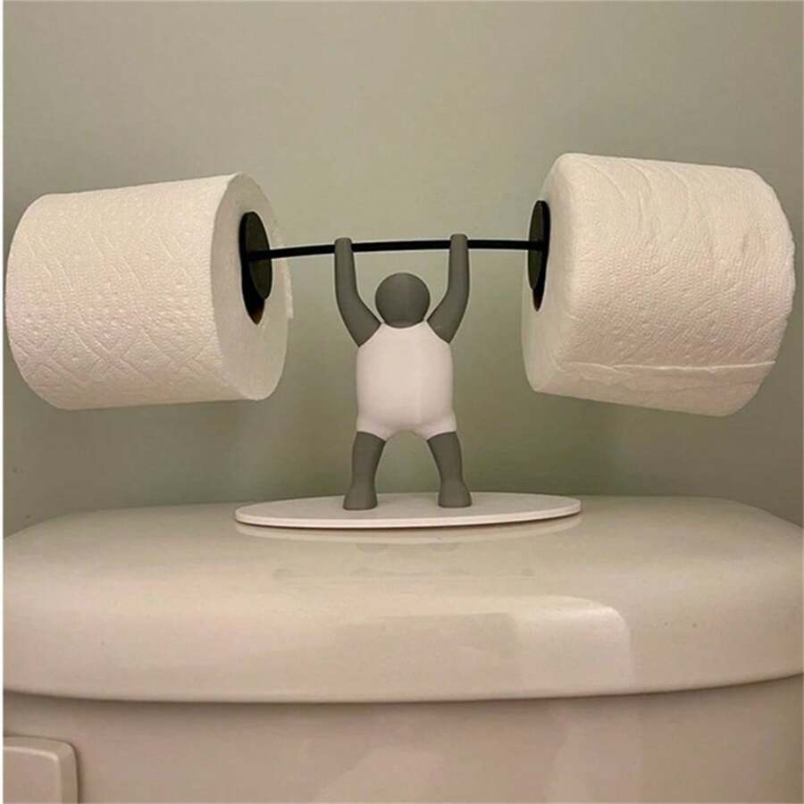 1 pieza Soporte para papel higiénico con personaje miniatura de levantador de pesas impreso en 3D, decoración divertida para el baño - Multicolor - Ver 1