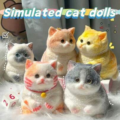 1pc Realistic Squishy Plump Cat Toy, Stress Relief Toy, Silicone Squeeze Slow Rebound Highly Attractive, Random Color & Style