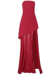 女士优雅合身薄纱拼布开衩下摆鸡尾酒会礼服、节日服装