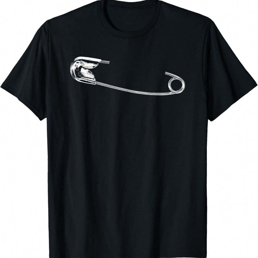 Punk Goth Safety Pin T-Shirt - Black - View 1