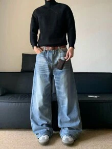 1 Stück Jeans mit weitem, geradem Bein, lässiger modischer und vielseitiger Streetwear-Stil