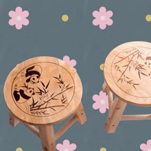 Wooden Step Stool Foot Stool Pouf Sofa Low Stool For Boy And Girl Round Small Stool Basement Shoe Changing Stool For Room Padded Seat - Khaki - View 2