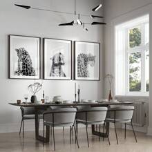 Set di 3 cartellone d'arte senza cornice in bianco e nero con motivi animalier come ghepardi, stampe su tela minimaliste e funky, ideali per decorare camera da letto, soggiorno, appartamento, dorm e altri ambienti moderni