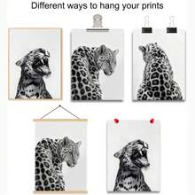 Set di 3 cartellone d'arte senza cornice in bianco e nero con motivi animalier come ghepardi, stampe su tela minimaliste e funky, ideali per decorare camera da letto, soggiorno, appartamento, dorm e altri ambienti moderni